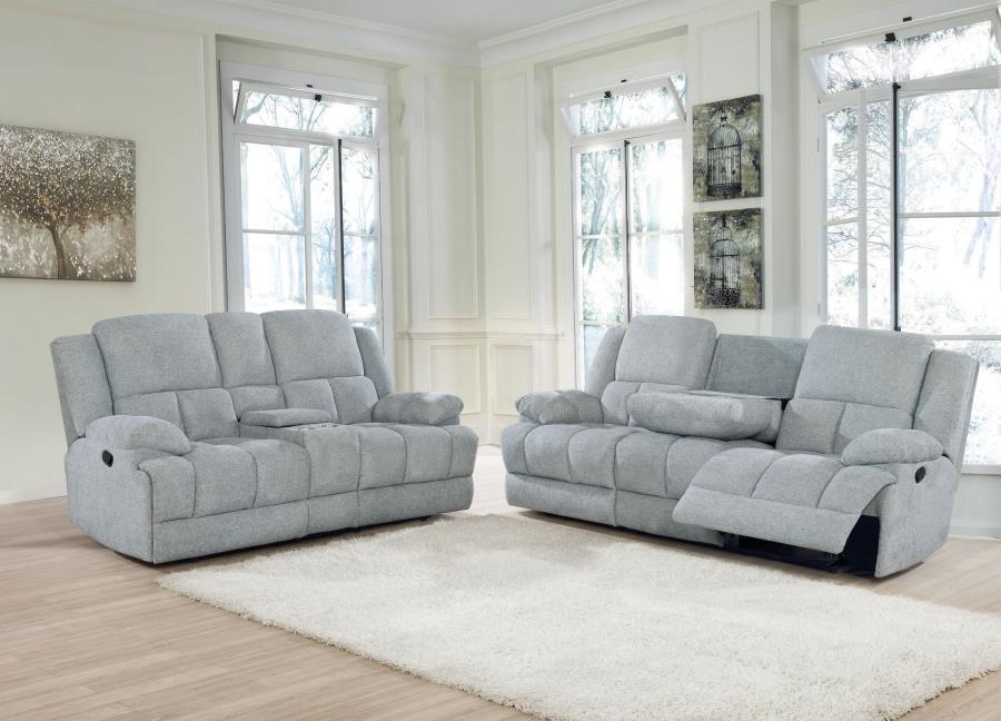 Waterbury 2-piece Pillow Top Arm Motion Living Room Set Grey / JUEGO DE SALA COLOR GRIS CON TELA CONFORTABLE