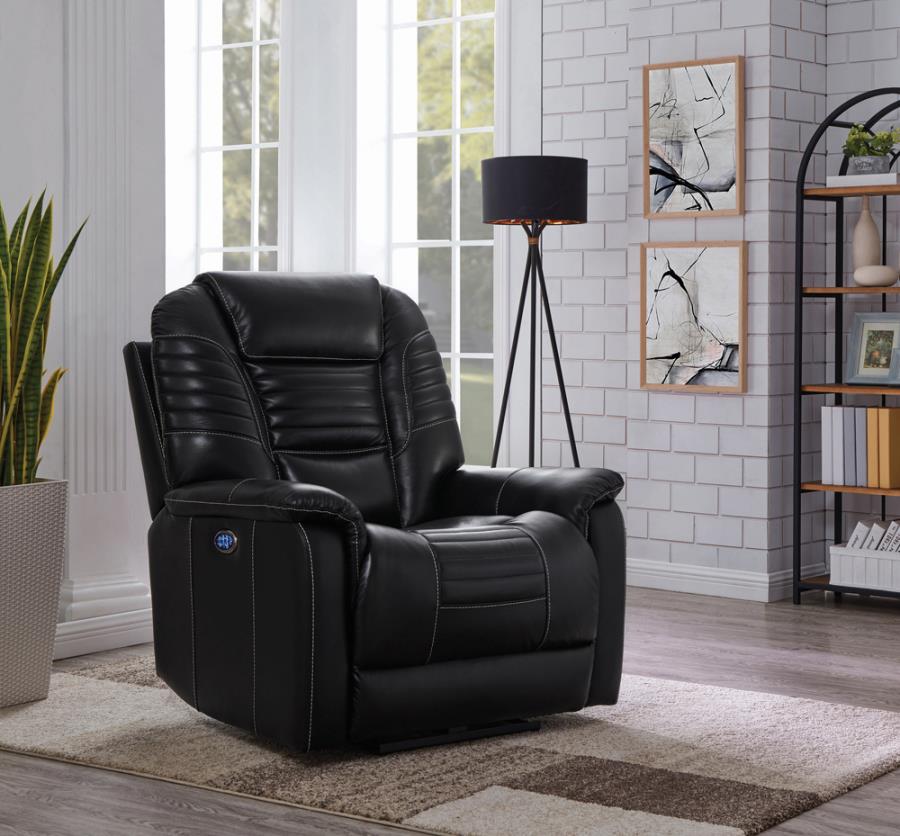 Upholstered Power^3 Recliner with Power Headrest Black