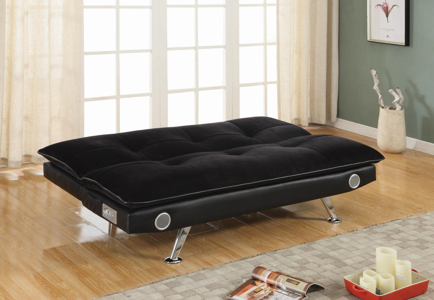 Black Odel Upholstered Sofa Bed with Bluetooth Speakers