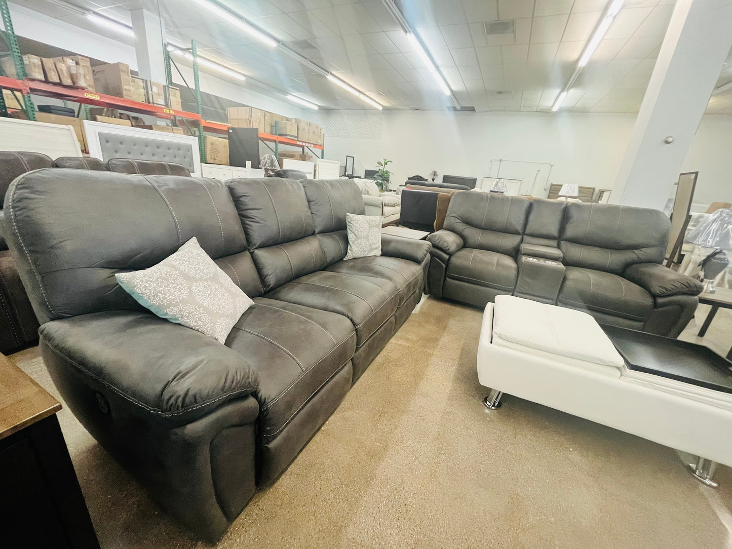 Nexus Sofa & Loveseat Grey Recliner Electric set