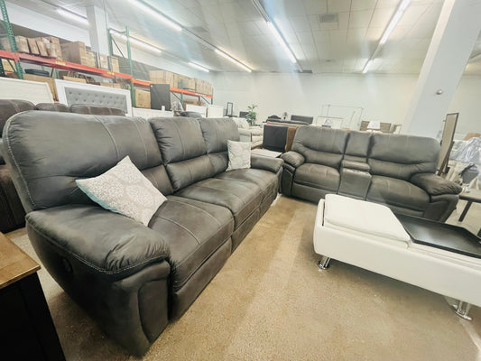 Nexus Sofa & Loveseat Grey Recliner Electric set