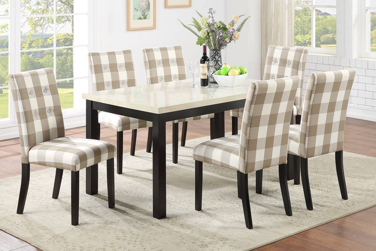 White & Brown Checkered Chairs