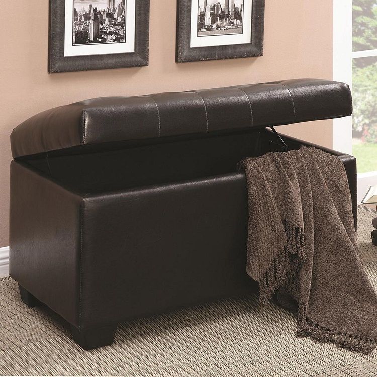 Dark Brown Button-Tufted Storage Ottoman