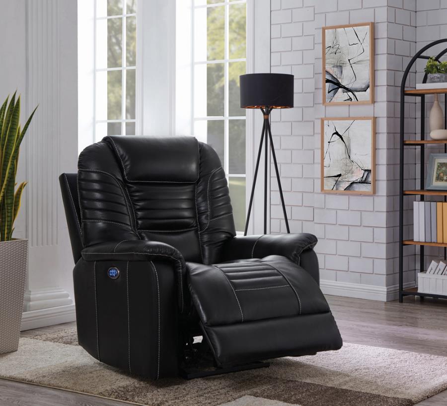Upholstered Power^3 Recliner with Power Headrest Black