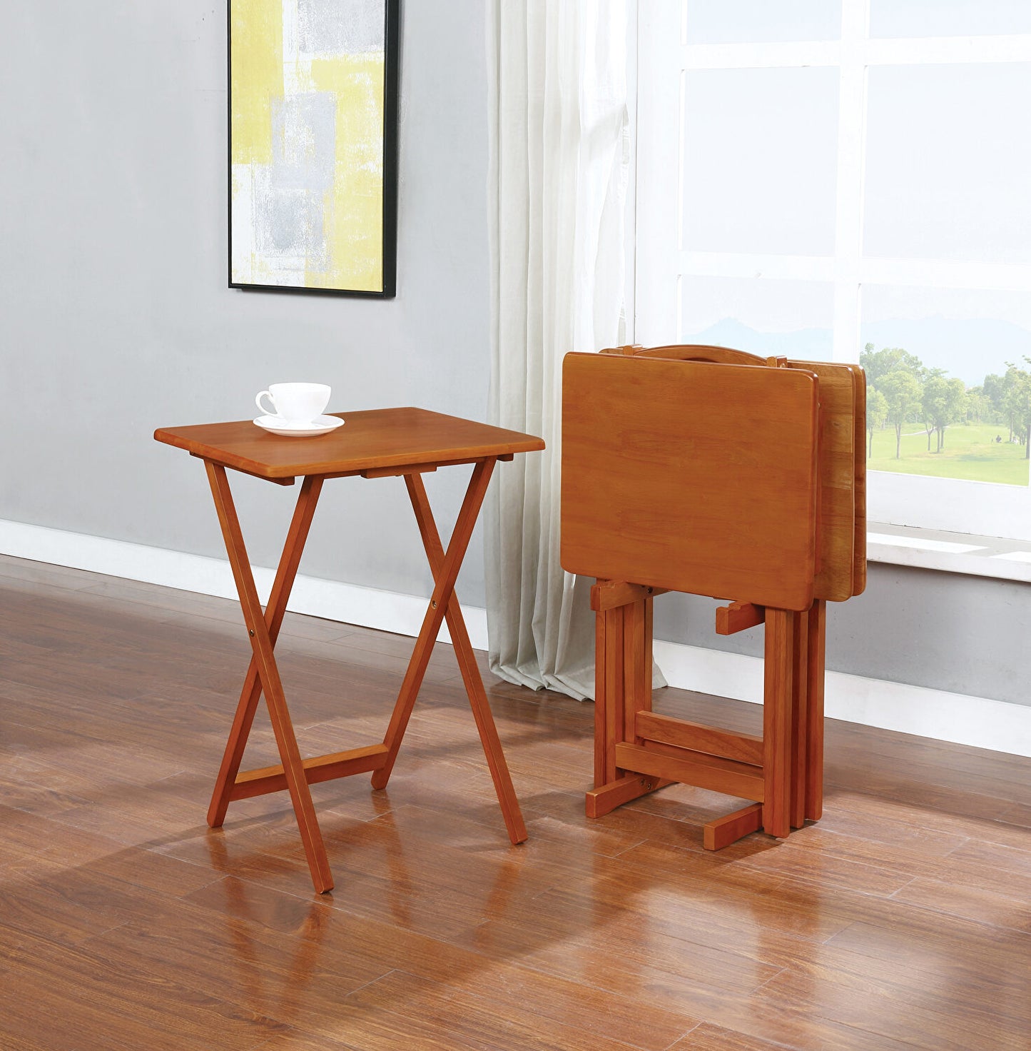 Tray Table set golden brown / Juego de mesas cafe claro